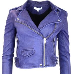 IRO Ashville Cropped Leather Jacket, Color Purple/Blue Size 40